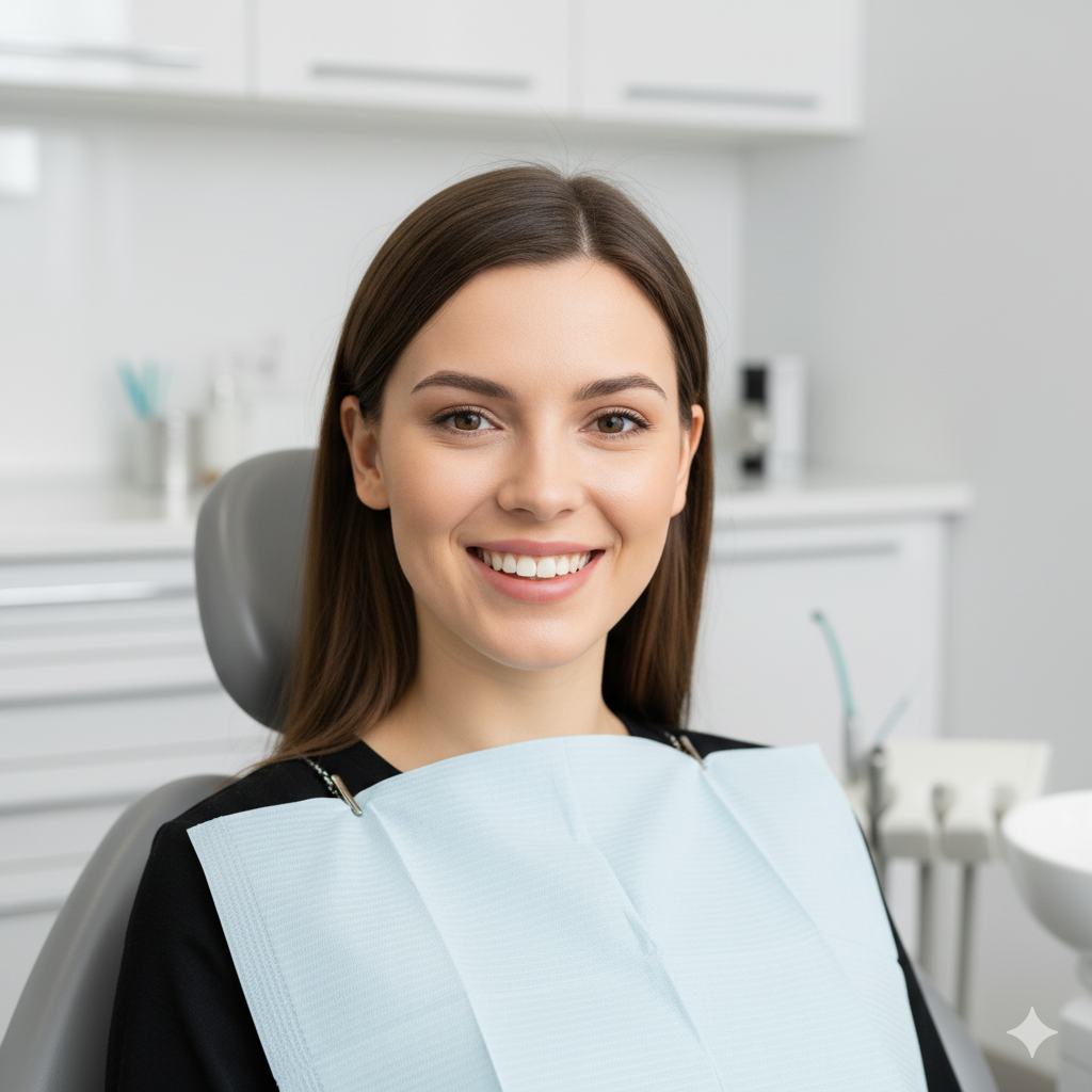 Patiente avec son nouveau sourire après la pose de l'implant